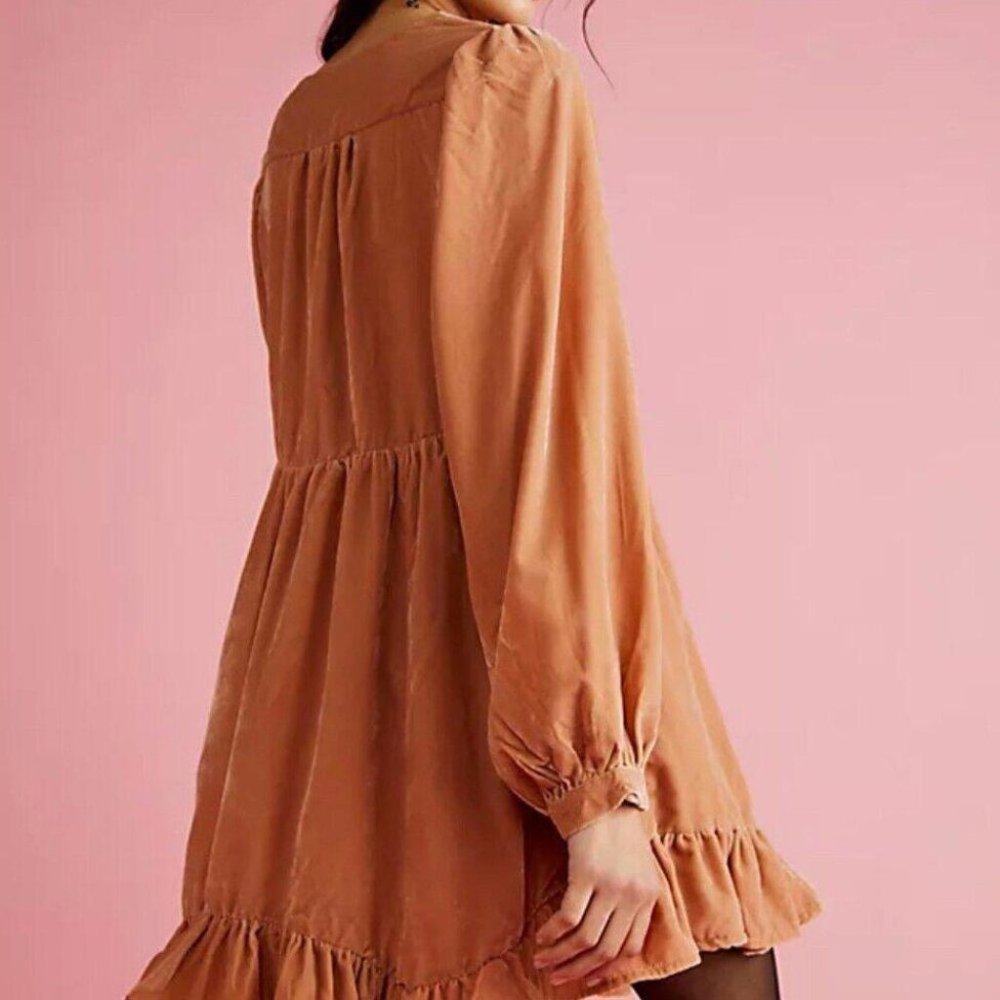 054Free People Dress Estella Babydoll Mini Dress, Pink Petal Velvet Sizes XS & S - Picture 4 of 10